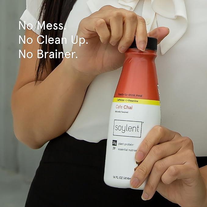 Soylent Complete Nutrition Gluten-Free Vegan Protein Meal Replacement Shake, Cafe Chai, 14 Oz, 12 Pack