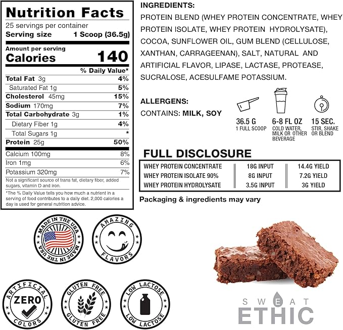 Whey'd Protein Powder, 25 G Whey Protein Blend with Concentrate, Isolate & Hydrolysate, Low Lactose & Digestive Enzymes for Easy Mixing & Smooth Texture, Brownie Milkshake, 25 Servings