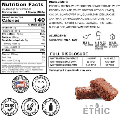 Whey'd Protein Powder, 25 G Whey Protein Blend with Concentrate, Isolate & Hydrolysate, Low Lactose & Digestive Enzymes for Easy Mixing & Smooth Texture, Brownie Milkshake, 25 Servings
