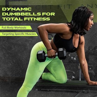 Rubber Coated Dumbbells - No Roll Design Easy-Grip Steel Knurled Handle, Weights Dumbbells Set for Strength Training - Ideal Weights Set for Home Gym - 10-60 LBS SOLD INDIVIDUALLY