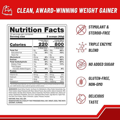 Naturade - All Natural Weight Gain Drink Mix - Gluten Free, Delicious Taste, 1600 Calories per Servings - Mass Gainer w/Carbohydrates & Protein - Chocolate, 20.3 Ounce (12 Servings).