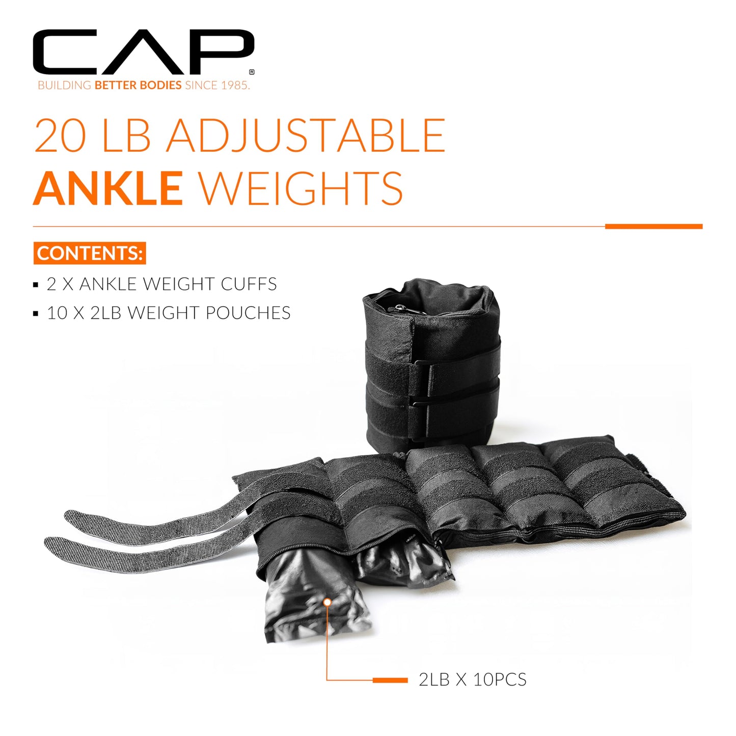 CAP Barbell HHA-CB020A1 20-Pound Pair Adjustable Ankle Weights, Black