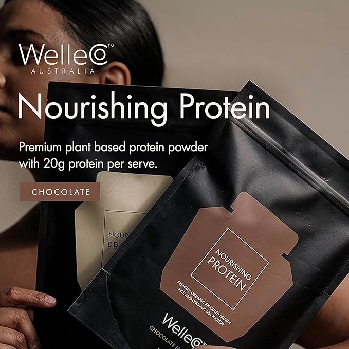 WelleCo, Nourishing Protein, Premium Organic Sprouted Brown Rice & Pea Protein, Chocolate Flavour, 300g (10.5oz) Pouch