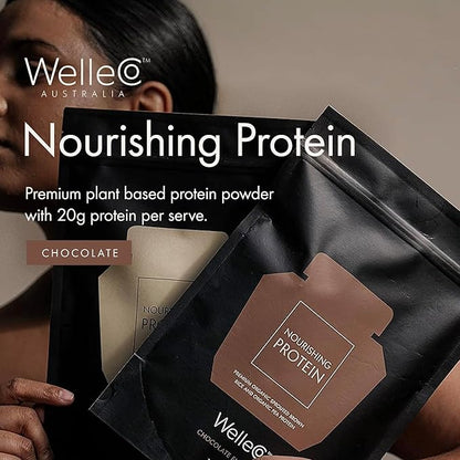 WelleCo, Nourishing Protein, Premium Organic Sprouted Brown Rice & Pea Protein, Chocolate Flavour, 300g (10.5oz) Pouch