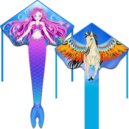 HONBO Large Mermaid Kite for Kids & Adults, Easy to Fly Delta Kite, Beginner Kite for Girls &Boys