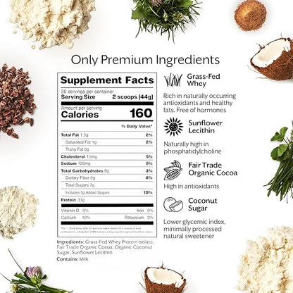 ProMix Nutrition Whey Protein Isolate Powder, Chocolate - Grass-Fed - ­Post Workout Fitness & Nutrition Shakes, Smoothies, Baking & Cooking Recipes - Gluten-Free & Keto-Friendly - 5lb