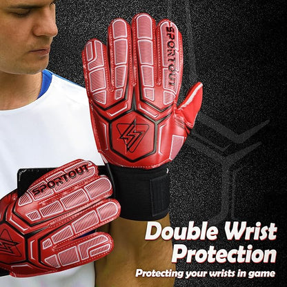 Sportout Goalie Gloves, Goalkeeper Gloves with Finger Protection, Breathable Soccer Goalie Gloves, 4mm Latex, for Kids Youth and Adult