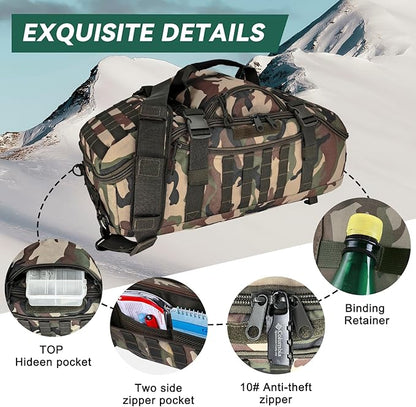 65L Large Duffle Bag, 3-in-1 Tactical Backpack MOLLE Pack for Gym, Sports, Outdoor, Woodland