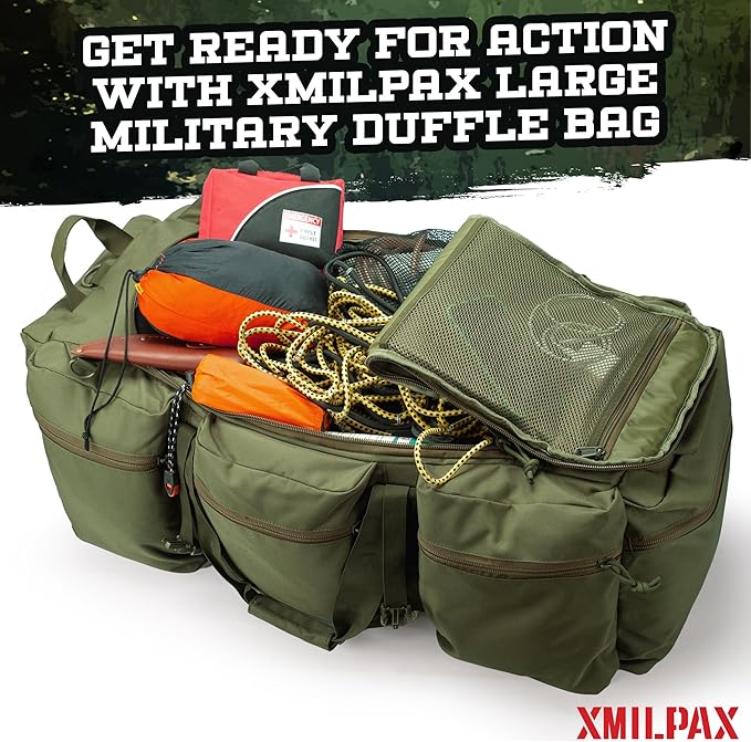 100L Large Military Duffle Bag Deployment Duffel Bag Sports Equipment Travel Luggage Bag with Detachable Backpack Straps…