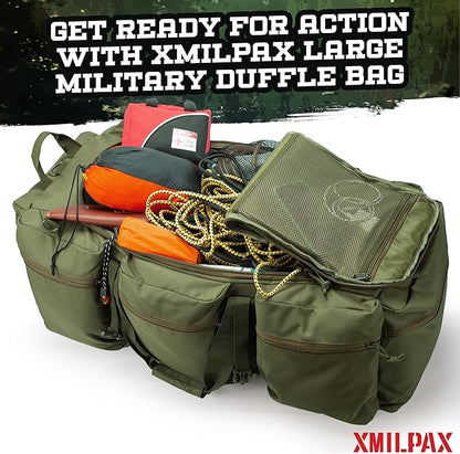 100L Large Military Duffle Bag Deployment Duffel Bag Sports Equipment Travel Luggage Bag with Detachable Backpack Straps…