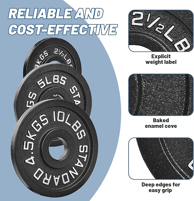 Professional-Grade Cast Iron Weight Plates | Dual-Hole Weight Plates with 2-Inch Bore | Ideal for Strength Training and Weightlifting | Multiple Weight Options Available