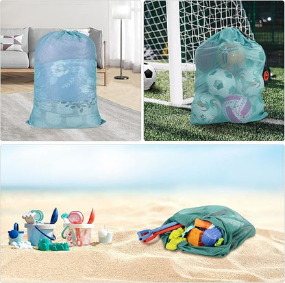 Polecasa Heavy Duty Large Mesh Laundry Bags with ID Tag and Locking Drawstring Closure - 2 Pack, 24 x 36 inches - Laundry Hamper Liner, Washable Laundry Bag for Travel, Sports, Dorms (Aqua)