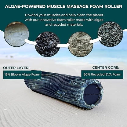 Oceanfoam Tidal Roller - Dark Navy, Hunter & Seafoam Marbled - Muscle Massage Foam Roller for Back Pain & Stretching - Firm & Ergonomic Wide Wave Textured - Yoga & Athletics - Full Size, 20" x 5"