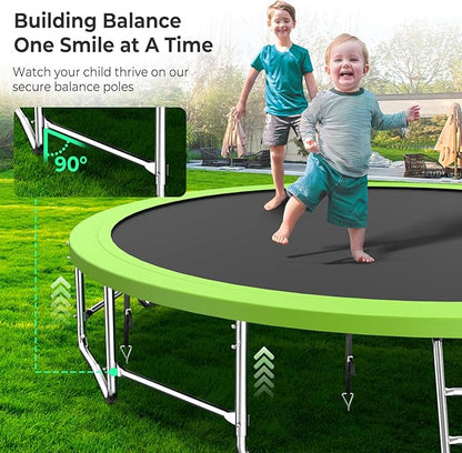 Upgraded 16FT 15FT 14FT 12FT 10FT 8FT Trampoline Outdoor with Basketball Hoop and Net, Capacity for 4-6 Kids and Adults