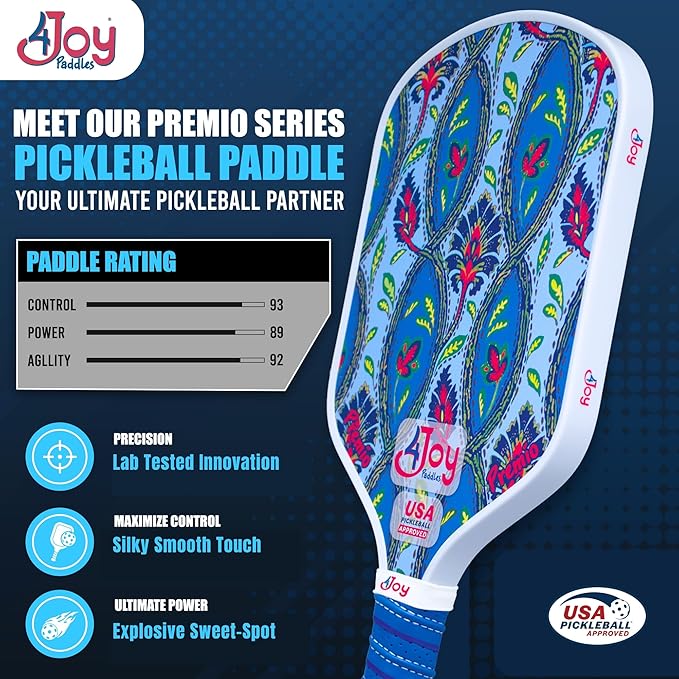 4Joy Pickleball Paddle Premio Series - Thermoformed Premium T700 Carbon Fiber Pickleball Paddless - Professional Pickleball Rackets for Women & Men - 16mm Honeycomb Core - USAP Approved