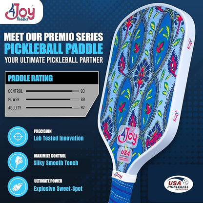 4Joy Pickleball Paddle Premio Series - Thermoformed Premium T700 Carbon Fiber Pickleball Paddless - Professional Pickleball Rackets for Women & Men - 16mm Honeycomb Core - USAP Approved