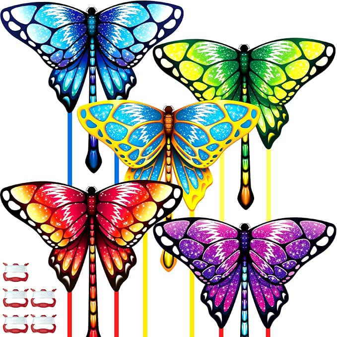 5 Pack Kites for Kids & Adults, Rainbow Butterfly Kite Delta Kites for Kids Age 4-8 8-12, Easy to Fly for Beginners, Easy to Assembled Colorful Kite for Beach Outdoor Toy Games & Family Trip
