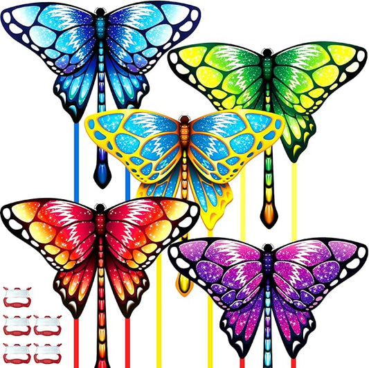 5 Pack Kites for Kids & Adults, Rainbow Butterfly Kite Delta Kites for Kids Age 4-8 8-12, Easy to Fly for Beginners, Easy to Assembled Colorful Kite for Beach Outdoor Toy Games & Family Trip