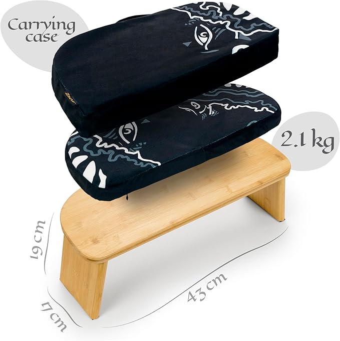 Bamboo Meditation Bench with Cushion - Foldable Bench for Multiple Seating Angles - Kneeling Chair Meditation Stool - Yoga Chair Prayer Bench for Deeper and Longer Meditation - Black