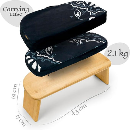 Bamboo Meditation Bench with Cushion - Foldable Bench for Multiple Seating Angles - Kneeling Chair Meditation Stool - Yoga Chair Prayer Bench for Deeper and Longer Meditation - Black