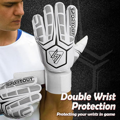 Sportout Goalie Gloves, Goalkeeper Gloves with Finger Protection, Breathable Soccer Goalie Gloves, 4mm Latex, for Kids Youth and Adult