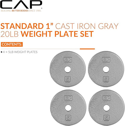 CAP Barbell Standard 1-Inch Cast Iron Weight Plates - Singles & Sets | 1.25-50 lbs | Multiple Options