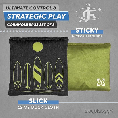 Professional Cornhole Bags - Set of 8 Regulation All Weather Double Sided - Sticky Side/Slick Side Bean Bags for Pro Corn Hole Game