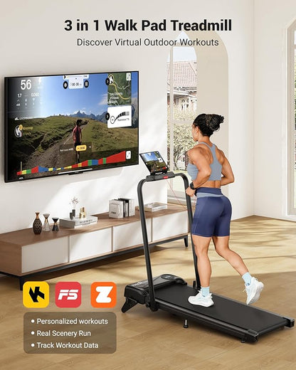 THERUN Walking Pad, 2 in 1 Foldable Treadmills for Home, 2.5HP Under Desk with Handle Bar, 16" Widened Running Belt, with Remote Control