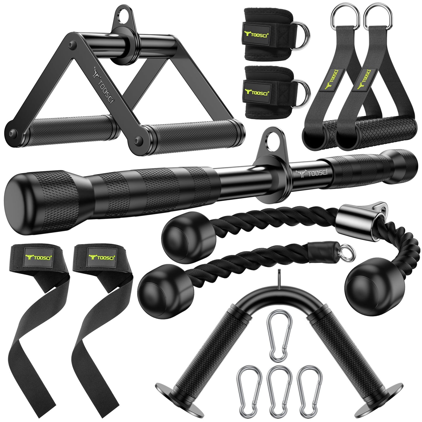 Toosci Cable Machine Attachment Set 7-Piece LAT Pulldown Tricep Rope
