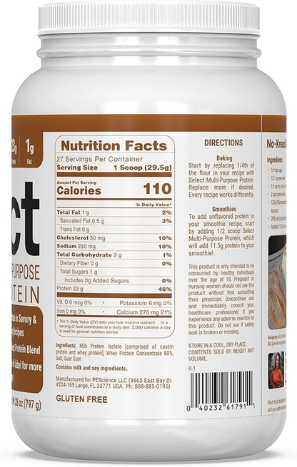 PEScience Select Multi-Purpose Unflavored Protein Powder, Low Carb, Keto Friendly, Gluten Free, Whey and Casein Blend, Protein Powder for Baking and Smoothies - Unflavored - 27 Servings