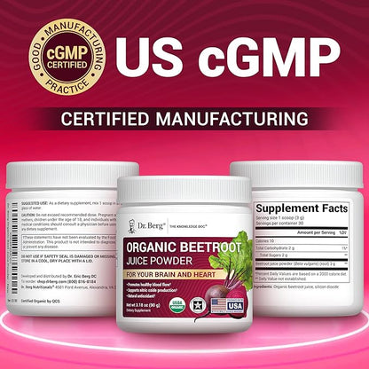 Dr. Berg Raw Organic Beet Powder from Real Earth-Grown Beets ??USDA Certified Organic Beet Root Powder to Support Nitric Oxide Levels, Energy, Blood Flow, & Heart Health* ??30 Servings
