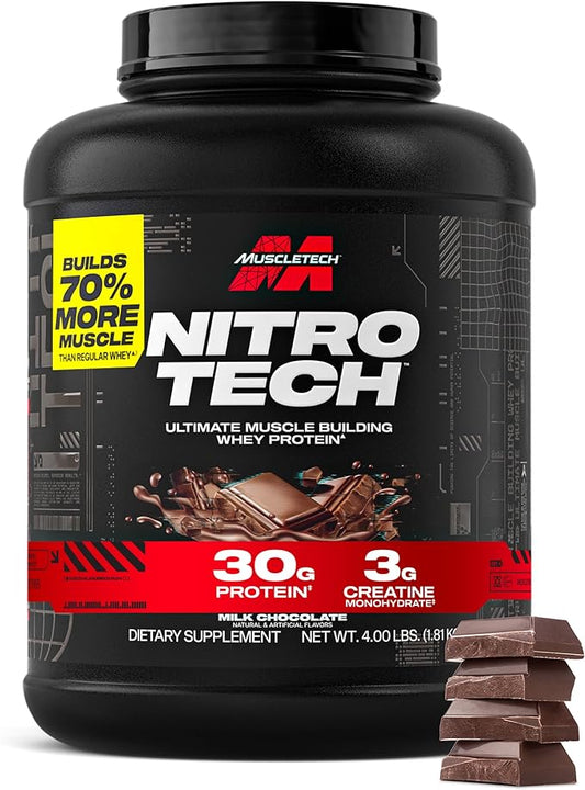 Muscletech Whey Protein Powder (Milk Chocolate, 4 Pound) - Nitro-Tech Ultimate Muscle Building