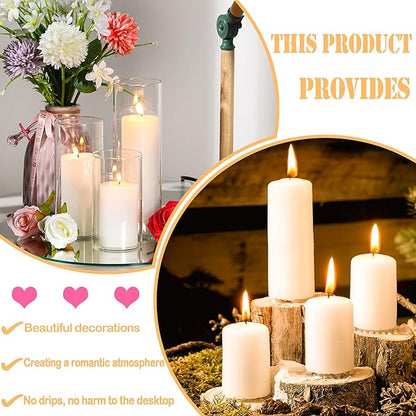 3 Pcs Ivory Pillar Candles Bulk Set，Hurricane Candlesï¼? Different Lengths ，Dripless Unscented Smokeless，Gives You a Better Atmosphere When Organizing Wedding or Event Party.