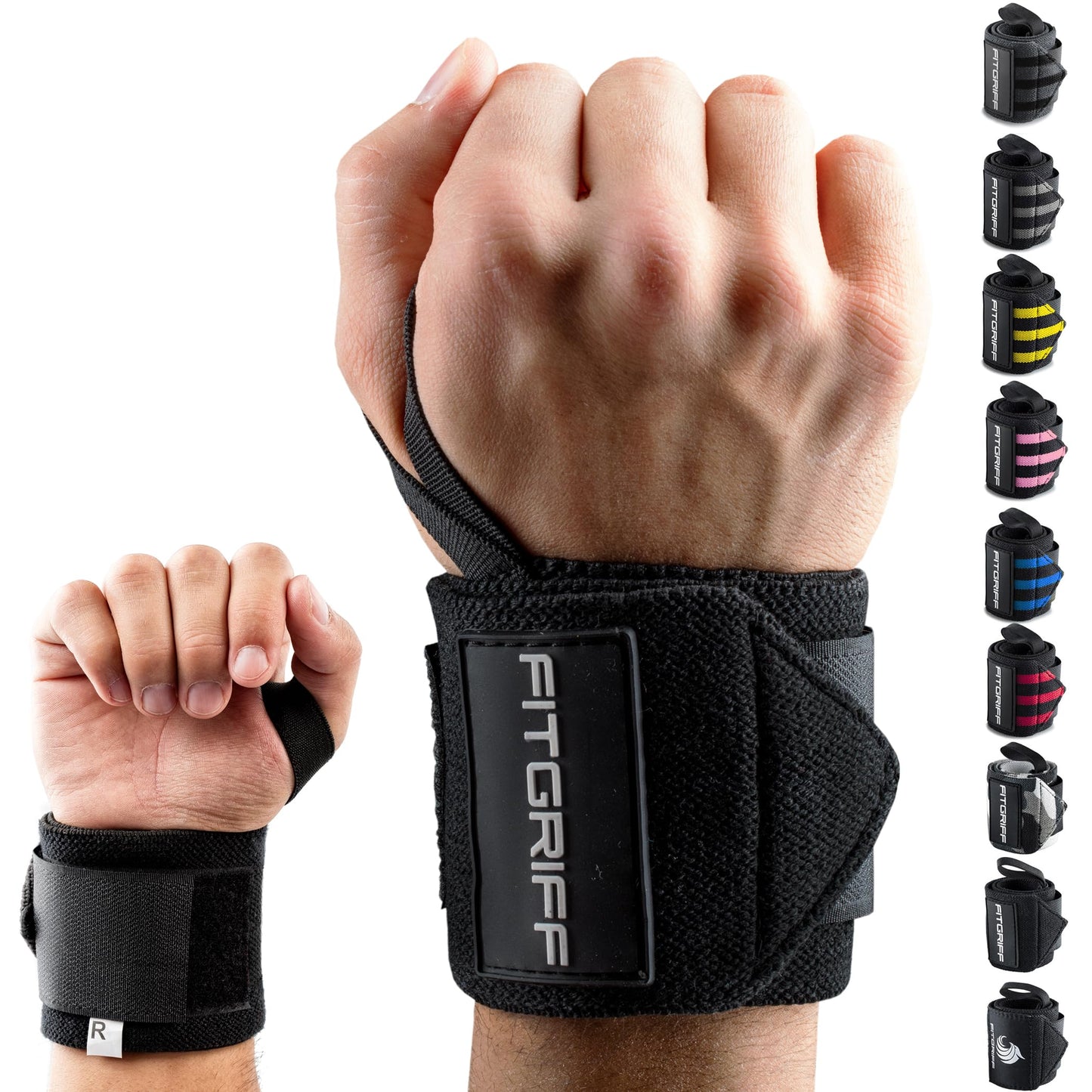 Fitgriff® Wrist Wraps for Weightlifting (18") Heavy-Duty Support for Gym, Bench Press, and Pushups