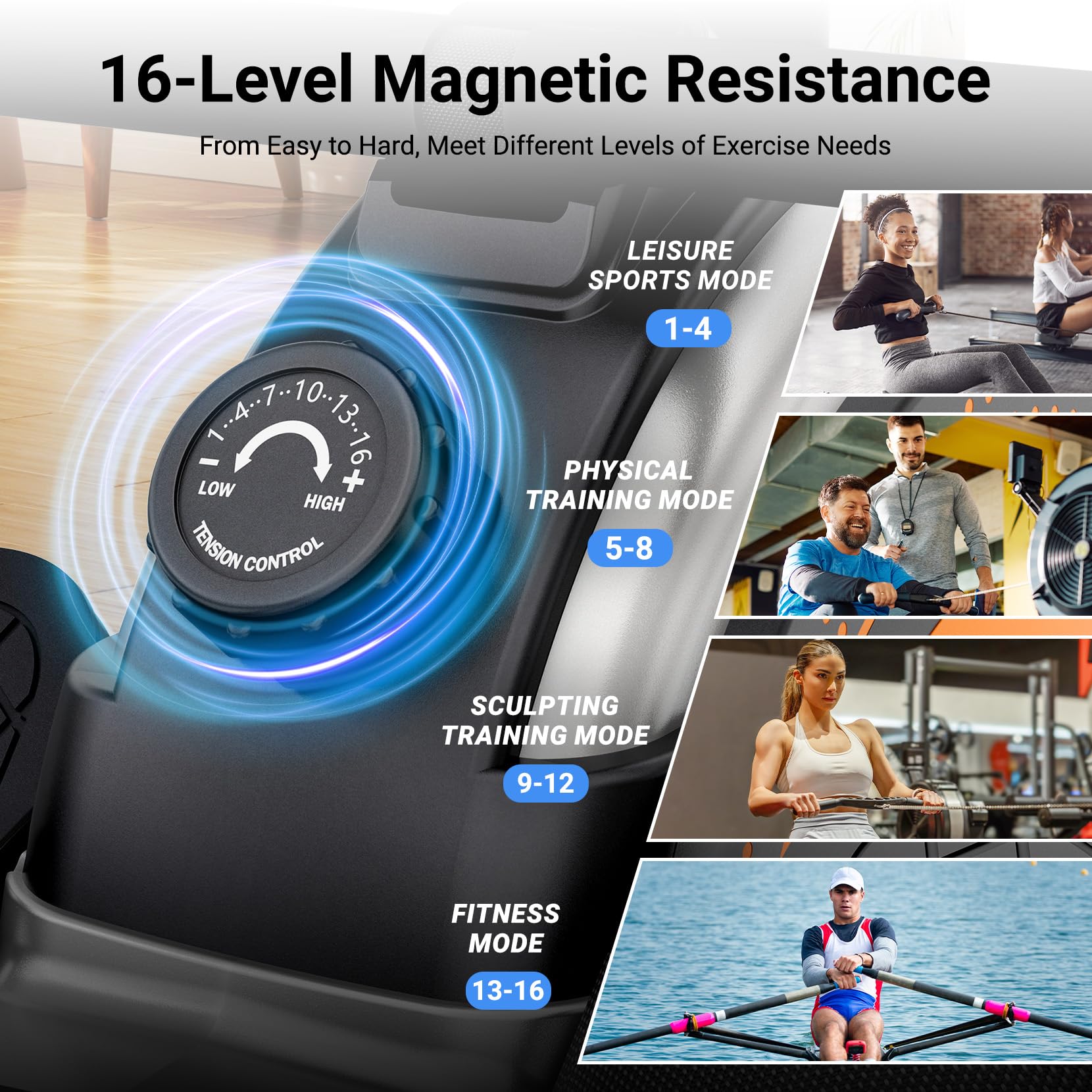 Dripex Rowing Machines for Home, Upgraded Rowing Machine Magnetic Rower, Max 360 LBS, 16 Levels of