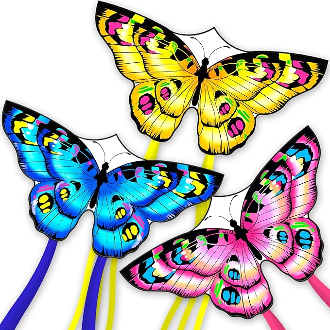 The Doinfly Butterfly-Shaped Kite is an Easy-to-Fly Kite Suitable for Both Children and Adults, and is Highly Suitable for Outdoor Activities. (Two-Piece Set of Butterfly Wings-(Blue+Pink+Yellow), 3)