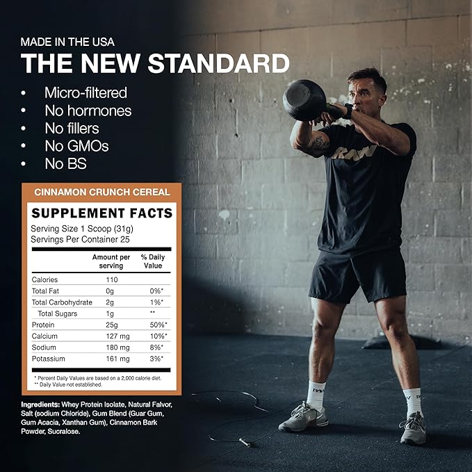 RAW Whey Isolate Protein Powder, Cinnamon Crunch (CBUM Itholate Protein) - 100% Grass-Fed Sports Nutrition Powder for Muscle Growth & Recovery - Low-Fat, Low Carb, Naturally Flavored - 25 Servings