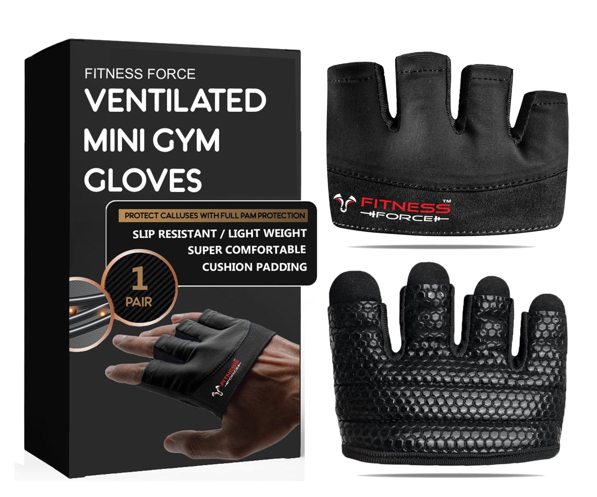 FITNESS FORCE Workout Gloves for Men & Women Partial Weight Lifting Non-Slip Gym Gloves, Lifting