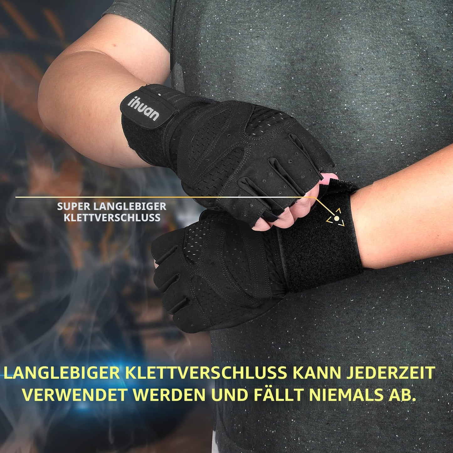 ihuan Ventilated Weight Lifting Gym Workout Gloves with Wrist Wrap Support for Men & Women, Full