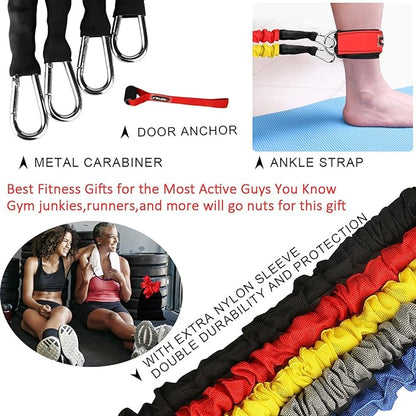 Resistance Bands, 15 Pieces Exercise Elastic Bands Set, 20lbs to 40lbs Resistance Tubes with Heavy Duty Protective Nylon Sleeves Anti-Snap for Fitness SUPALAK