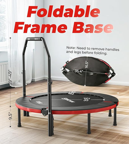 BCAN 40"/48" Foldable Mini Trampoline, Rebounder Trampoline for Adults, U/T Adjustable Foam Handle, Exercise Rebounder for Adults Indoor/Garden Workout, Max Load 330lbs/440lbs