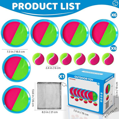 Toss and Catch Ball Game Set, Beach Outdoor Toys for Kids Boys with Paddle, Balls and Storage Bag, Yard Backyard Outside Indoor Toys Games Gifts for Kids Boys Girls Ages 3 4 5 6 7 8 9 10