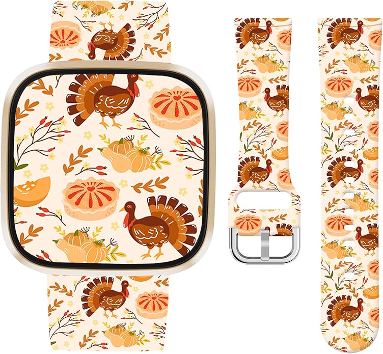 Watbro Halloween Holiday Band Compatible with Fitbit Versa 3 / Sense/Fitbit Versa 4 / Sense 2 Bands for Women Men,Soft Silicone Cute Sport Pumpkin Strap