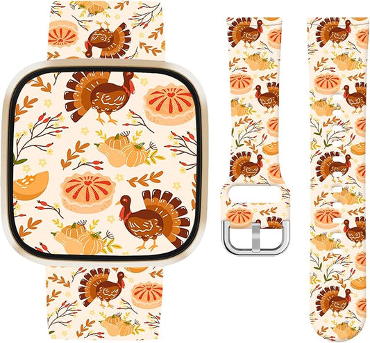 Watbro Halloween Holiday Band Compatible with Fitbit Versa 3 / Sense/Fitbit Versa 4 / Sense 2 Bands for Women Men,Soft Silicone Cute Sport Pumpkin Strap