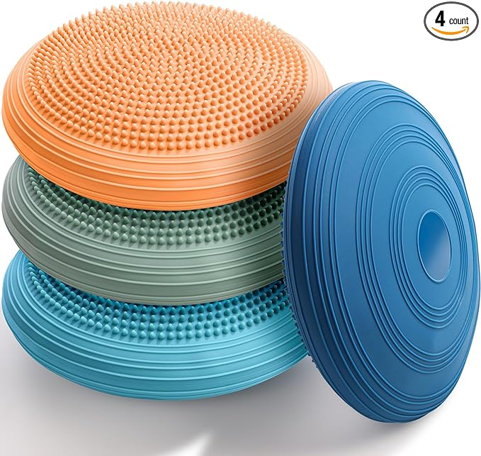 Libima 4 Pcs Wiggle Seat Inflated Wobble Cushion for Sensory Kid 13 Inches Balance Disc Flexible Seating for Classroom Sensory Pad for Chair Wiggle Cushion with Needle Pump
