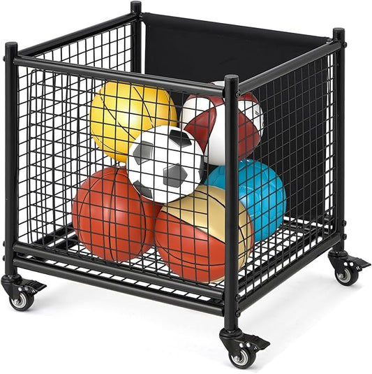 AECOJOY Ball Cart Storage, Rolling Basketball Bin with Wheels for Garage, School, Gym, Sports Equipment and Toy Organizer, Indoor & Outdoor