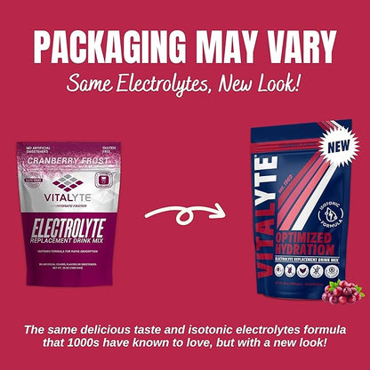 Vitalyte Electrolyte Powder Drink Mix, Isotonic Electrolyte Hydration Mix, Bulk Case Pack (12 Pack, Cranberry Frost)