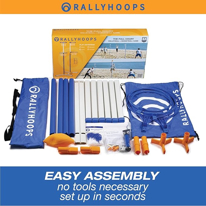 7 FT - World’s First Sports Game to Mash Volleyball & Basketball - Setup in Seconds - Quick & Easy to Learn Full Court Volleyball & Basketball Game - Fun to Play - for All Ages