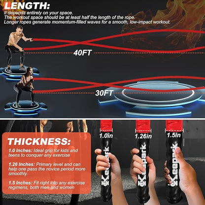 Battle Ropes for Home Gym, Exercise Rope 1.26/1.5inch, 30 40FT Heavy Battle Rope Weighted Battle Rope Training Heavy Rope for Workout Exercise