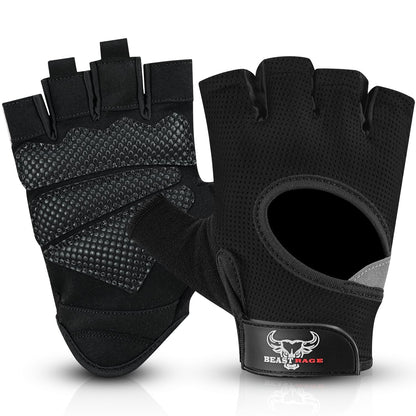BEAST RAGE Workout Gloves for Men and Women, Fingerless Weight Lifting Gloves with Palm Protection